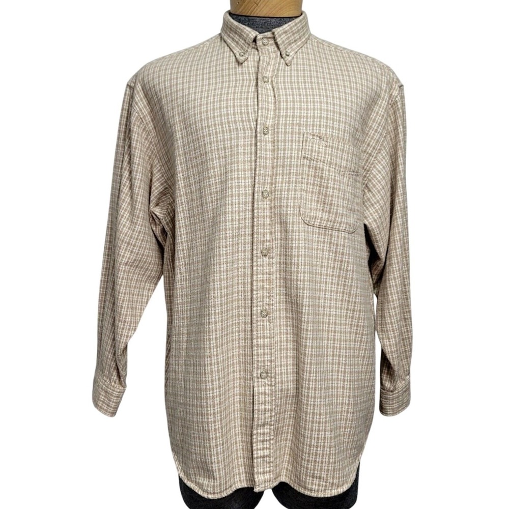 Guess Jeans Mens Tan White Grid Button Down Shirt Long Sleeve Size M Vintage 90s